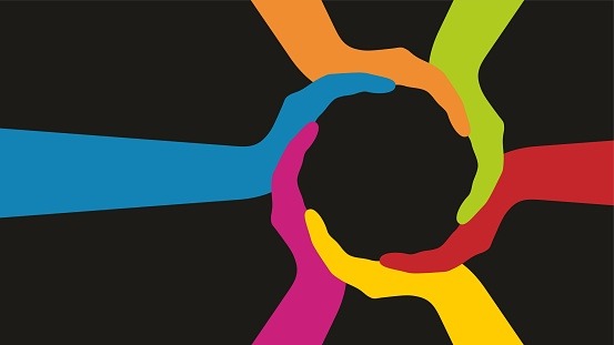 Frame banner with colorful hands